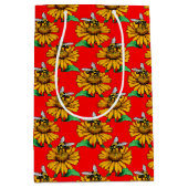 Sac Cadeau Moyen Bee on Sunflower Flower Pattern Design Red  (Devant)