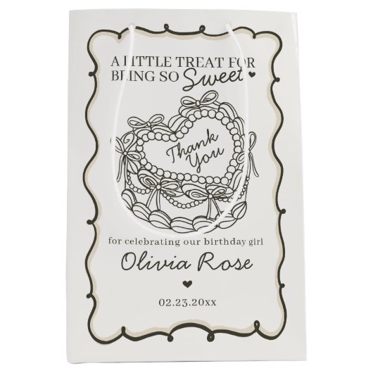 Sac Cadeau Moyen Beige Bow Retro Coquette gâteau Coquette Anniversa (Devant)