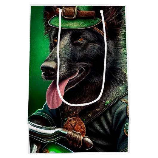 Sac Cadeau Moyen Belgian Shepherd conduite vélo St. Patrick's Day (Dos)