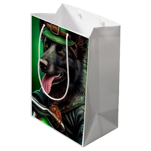 Sac Cadeau Moyen Belgian Shepherd conduite vélo St. Patrick's Day (Dos Angle)