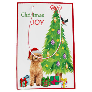 Sac Cadeau Moyen Belle Apricot Poodle Santa Chapeau et Arbre de No