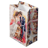 Sac Cadeau Moyen Belle aquarelle couple mariage (Devant Angle)