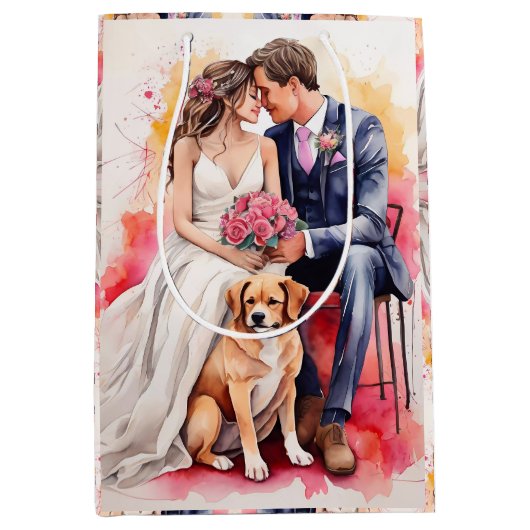 Sac Cadeau Moyen Belle aquarelle couple mariage (Devant)
