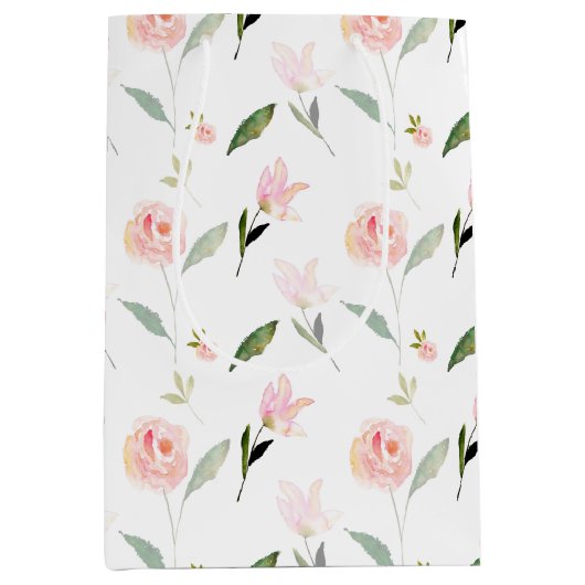 Sac Cadeau Moyen Belle aquarelle rose florale (Devant)