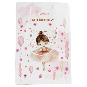 Sac Cadeau Moyen Belle ballerine rose et ballons anniversaire