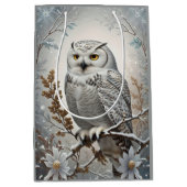 Sac Cadeau Moyen Belle Chouette blanche neige thème hiver (Devant)