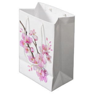 Sac Cadeau Moyen Belle couleur rose cerise Sakura fleurs
