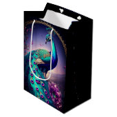 Sac Cadeau Moyen Belle Elégante Peacock Oiseau Faune Art (Devant Angle)