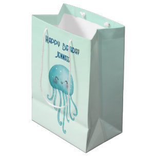 Sac Cadeau Moyen Belle et amusante méduse bleu-vert