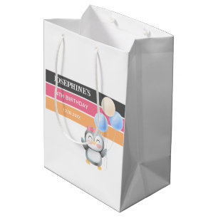 Sac Cadeau Moyen Belle fille en ballons de pingouin doux Anniversai