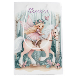 Sac Cadeau Moyen Belle fille fée chevauchant dans une forêt enchant
