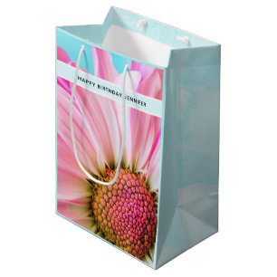 Sac Cadeau Moyen Belle Fleur rose Fermer Photo Moyen Cadeau B