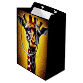 Sac Cadeau Moyen Belle Giraffe avec une Parties scintillant d'or (Dos Angle)