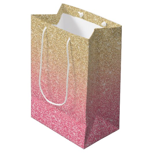 Sac Cadeau Moyen Belle Parties scintillant rose or Ombre (Devant Angle)