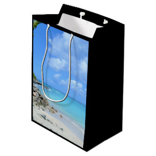 Sac Cadeau Moyen Belle Plage Tropicale Turquoise