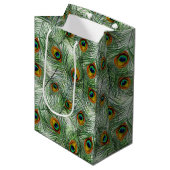 Sac Cadeau Moyen Belle plume verte de paon (Devant Angle)