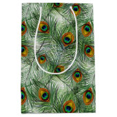 Sac Cadeau Moyen Belle plume verte de paon (Devant)