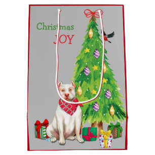 Sac Cadeau Moyen Belle Taureau blanc et Arbre de Noël