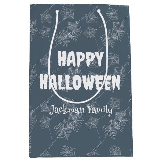 Sac Cadeau Moyen Belle toile d'araignée d'Halloween sur gris, perso (Devant)