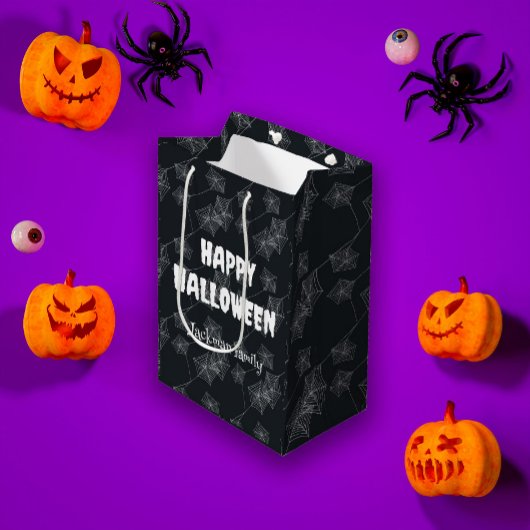 Sac Cadeau Moyen Belle toile d'araignée Halloween en noir, personna