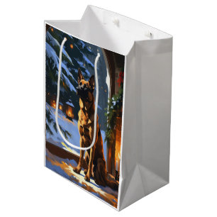 Sac Cadeau Moyen Berger belge Malinois avec lumières de Noël vacanc