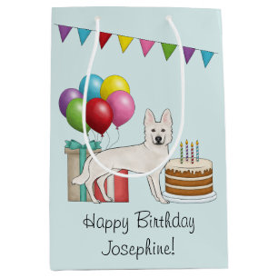 Sac Cadeau Moyen Berger Blanc Suisse GSD Coloré Joyeux Anniversaire