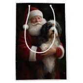 Sac Cadeau Moyen Bernedoodle avec Noël Festif du Père Noël (Devant)