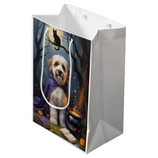 Sac Cadeau Moyen Bernedoodle Chien Whimsical Halloween Peinture (Devant Angle)