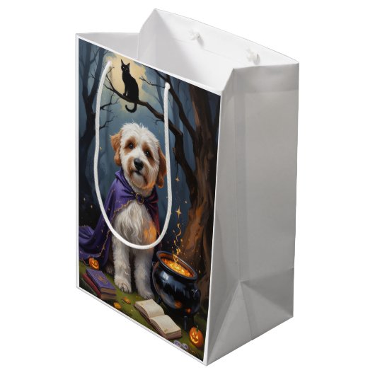 Sac Cadeau Moyen Bernedoodle Chien Whimsical Halloween Peinture (Dos Angle)