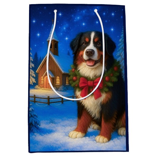 Sac Cadeau Moyen Bernese Mountain Dog Holiday  (Devant)