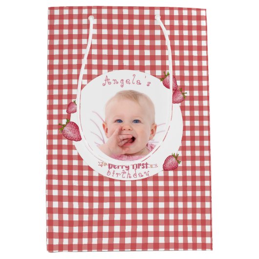 Sac Cadeau Moyen Berry fraise Premier anniversaire (Devant)