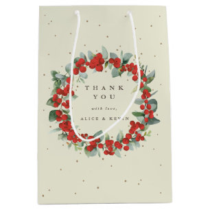 Sac Cadeau Moyen Berry rouge+Eucalyptus Noël/Merci de vacances