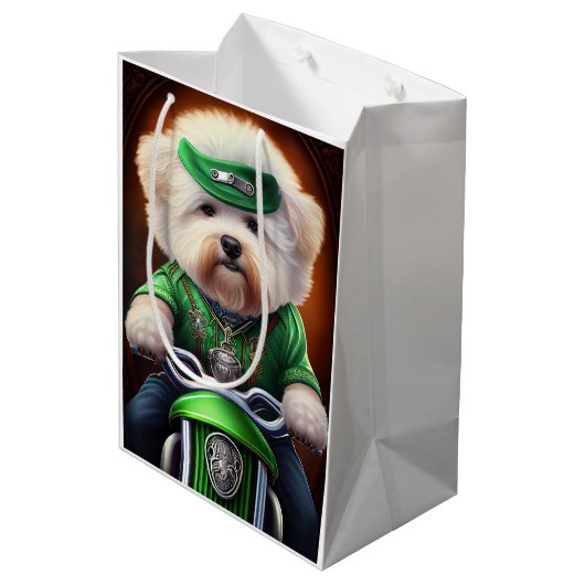 Sac Cadeau Moyen Bichon Frisé Chien Conduite Vélo St. Patrick (Dos Angle)