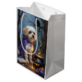 Sac Cadeau Moyen Bichon Frise Chien Whimsical Halloween Peinture (Dos Angle)