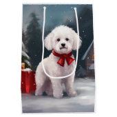 Sac Cadeau Moyen Bichon Frise Dog à Noël de neige (Dos)