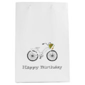 Sac Cadeau Moyen Bicyclette blanche HEUREUX Panier à fleurs d'anniv (Devant)