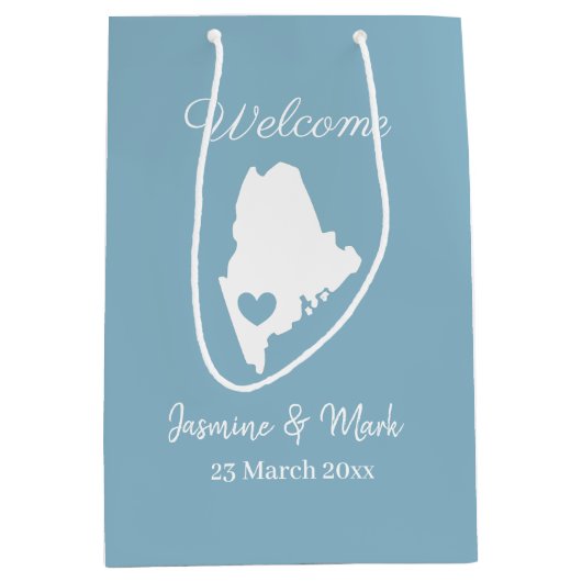 Sac Cadeau Moyen Bienvenue dans Maine mariage faveurs personnalisé (Devant)