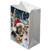 Sac Cadeau Moyen Biewer Terrier Chien Winter Wonderland Noël Joie (Devant Angle)