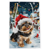 Sac Cadeau Moyen Biewer Terrier Chien Winter Wonderland Noël Joie (Devant)
