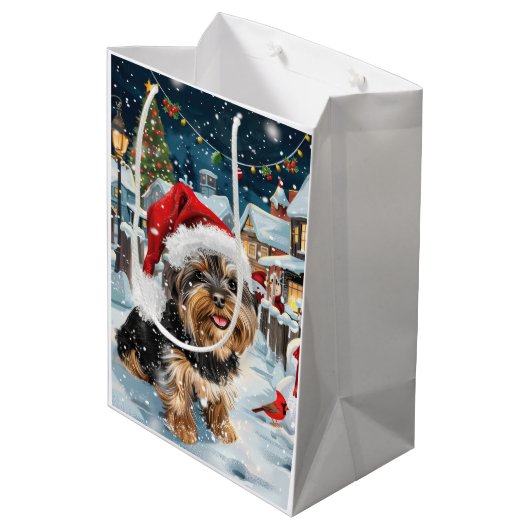 Sac Cadeau Moyen Biewer Terrier Chien Winter Wonderland Noël Joie (Dos Angle)