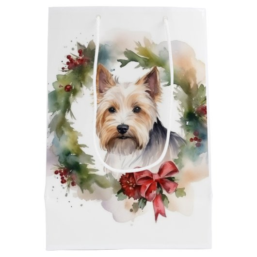 Sac Cadeau Moyen Biewer Terrier Noël Wreath Festive Pup (Dos)