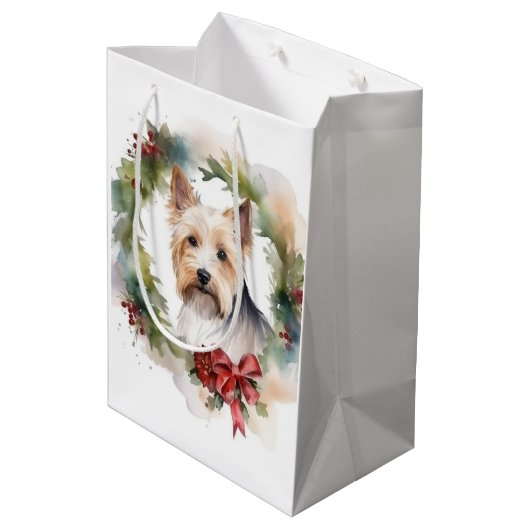 Sac Cadeau Moyen Biewer Terrier Noël Wreath Festive Pup (Dos Angle)