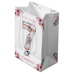 Sac Cadeau Moyen Big 7th Birthday Girl Photo Collage Fleur rose