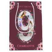 Sac Cadeau Moyen Big 9th Birthday Girl Photo Collage Fleur rose (Devant)