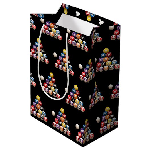Sac Cadeau Moyen Billiard Balls sur noir (Dos Angle)