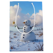 Sac Cadeau Moyen Birthday Snowman Holding a White Daisy (Devant)