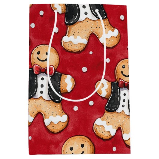 Sac Cadeau Moyen Biscuits en pain d'épice à Tuxedos Noël (Devant)