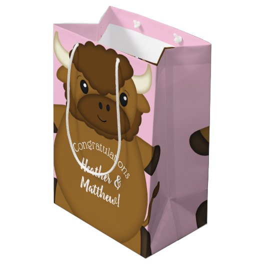 Sac Cadeau Moyen Bison Baby shower Buffalo rose (Dos Angle)
