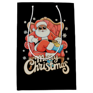 Sac Cadeau Moyen Black African American Santa Christmas Xmas