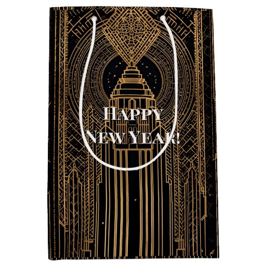 Sac Cadeau Moyen Black and Gold Art Deco (Devant)